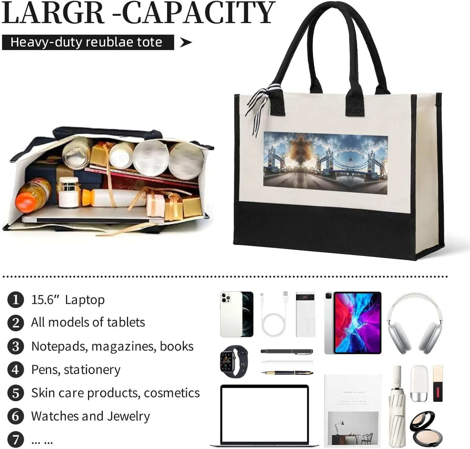 Historic Old Tower Bridge London Christmas Tote Bags With Handles Canvas Reusable Gift Bag For Women Holiday Travel