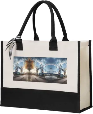 Historic Old Tower Bridge London Christmas Tote Bags With Handles Canvas Reusable Gift Bag For Women Holiday Travel