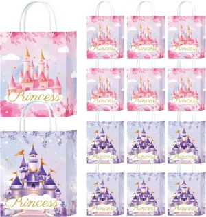 Hitkmi 24 Pcs Princess Party Bags Princess Gift Bags with Handles Castle Goodie Bags Princess Candy Bags for Birthday Party Supplies Pink and Purple