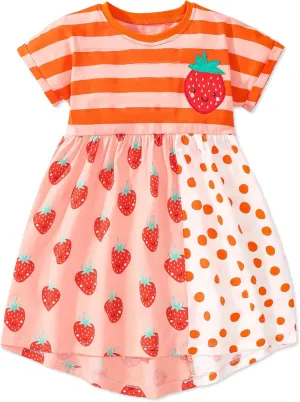 Hongshilian Toddler Girls Cotton Casual Dress Summer Playwear Short Sleeve Shirt Dresses