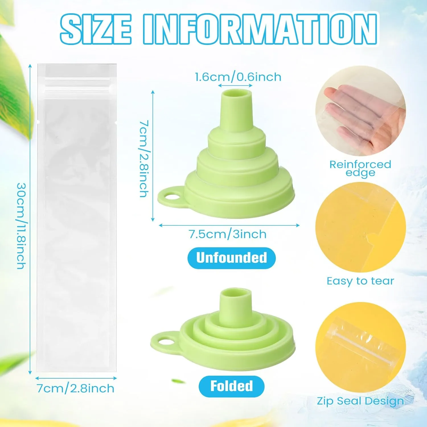 Hoolerry 450 Pcs Disposable Ice Mold Bags with 1 Silicone Funnel Freezer Tubes with Zip Seals Candy Ice Mold Yogurt Tubes Pouch for Snack Juice Fruit Smoothies Party Favor (2.8 x 11.8 Inch)