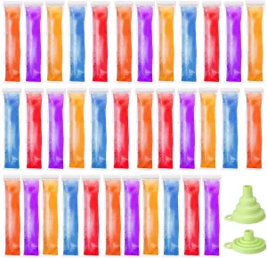 Hoolerry 450 Pcs Disposable Ice Mold Bags with 1 Silicone Funnel Freezer Tubes with Zip Seals Candy Ice Mold Yogurt Tubes Pouch for Snack Juice Fruit Smoothies Party Favor (2.8 x 11.8 Inch)