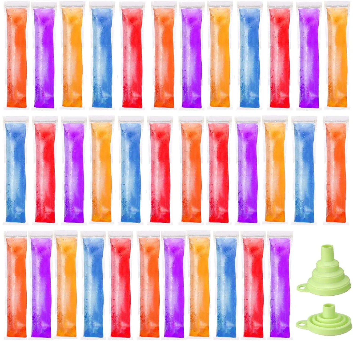 Hoolerry 450 Pcs Disposable Ice Mold Bags with 1 Silicone Funnel Freezer Tubes with Zip Seals Candy Ice Mold Yogurt Tubes Pouch for Snack Juice Fruit Smoothies Party Favor (2.8 x 11.8 Inch)