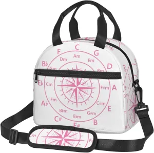 Hot Pink Fifths Music Circle Compass Lunch Bag Portable Lunch Box Reusable Sling Lunchbags Insulated Tote Bags Cooler Meal Organizer with Removable Strap for Office Picnic