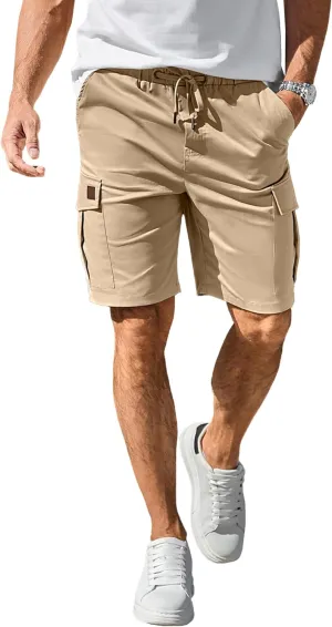 HOTake Men's Casual Cargo Jogger Shorts Drawstring Elastic Waist Summer Beach Shorts Athletic Stretch Short with 6 Pockets