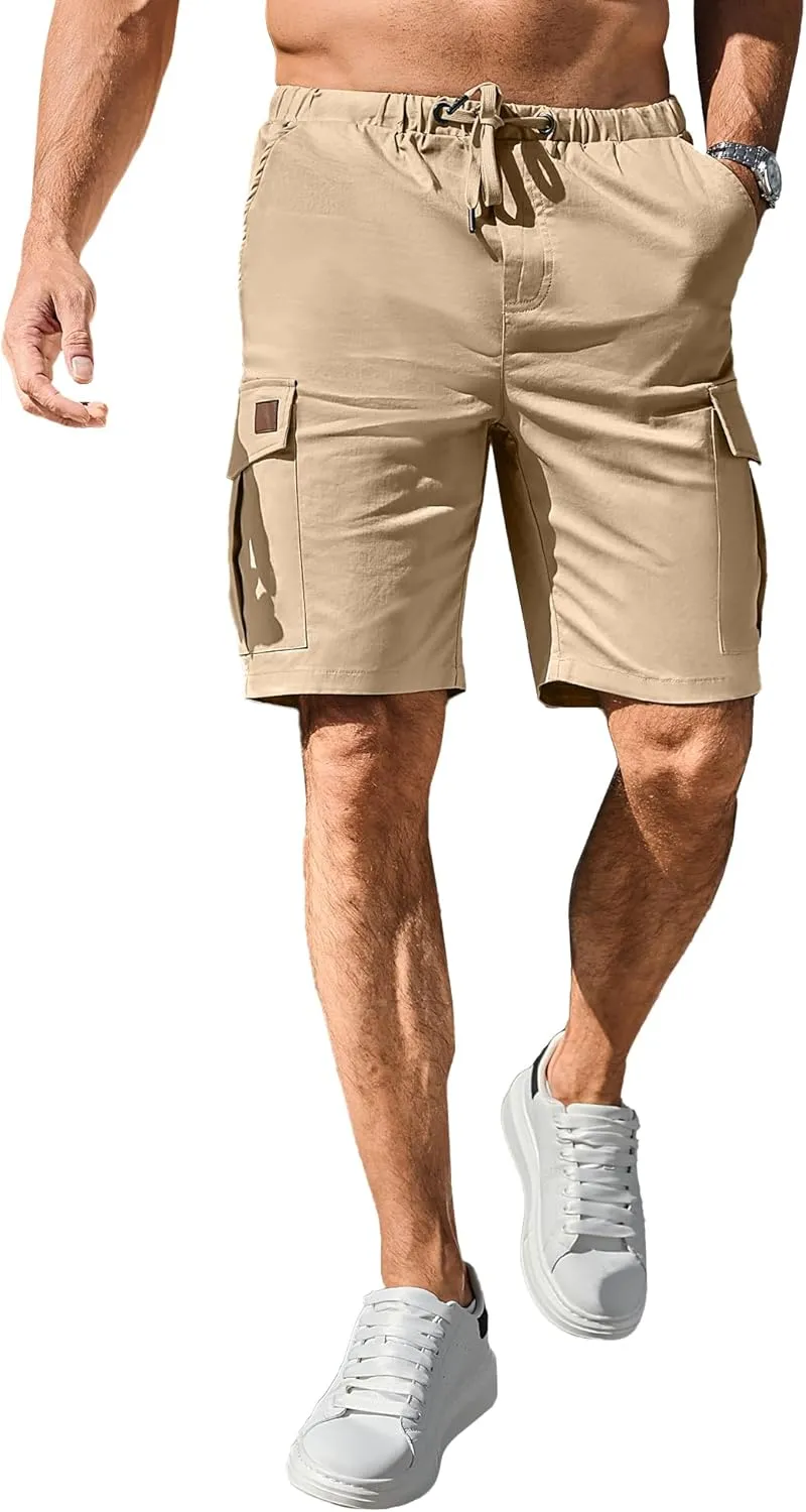 HOTake Men's Casual Cargo Jogger Shorts Drawstring Elastic Waist Summer Beach Shorts Athletic Stretch Short with 6 Pockets