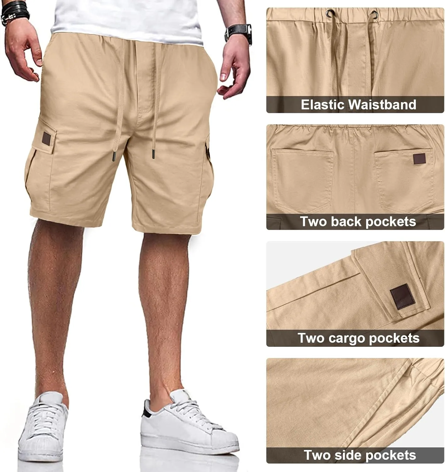 HOTake Men's Casual Cargo Jogger Shorts Drawstring Elastic Waist Summer Beach Shorts Athletic Stretch Short with 6 Pockets