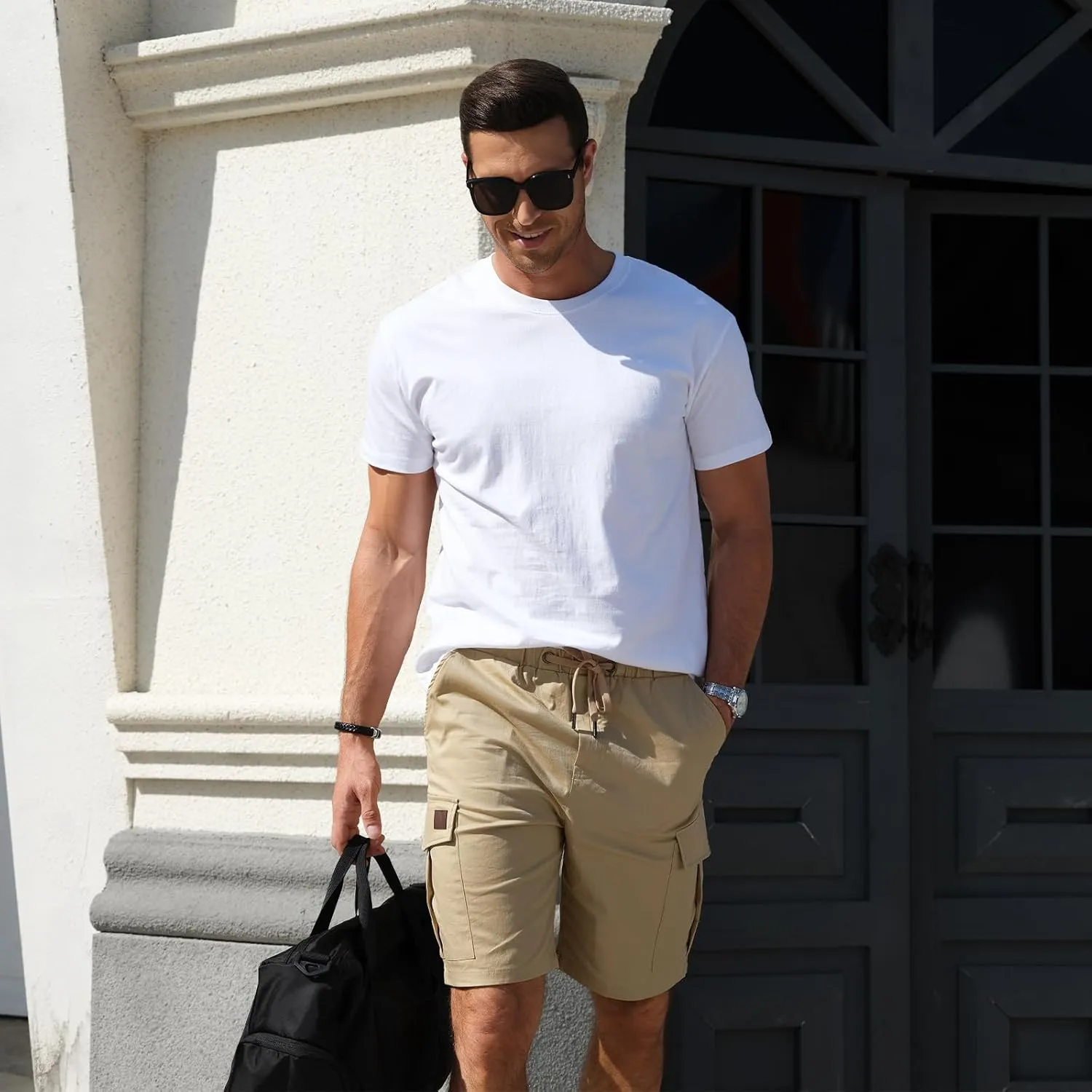 HOTake Men's Casual Cargo Jogger Shorts Drawstring Elastic Waist Summer Beach Shorts Athletic Stretch Short with 6 Pockets