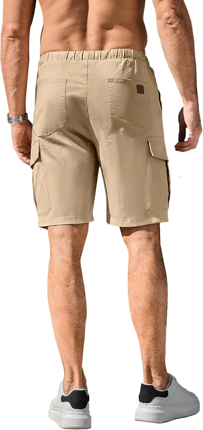 HOTake Men's Casual Cargo Jogger Shorts Drawstring Elastic Waist Summer Beach Shorts Athletic Stretch Short with 6 Pockets