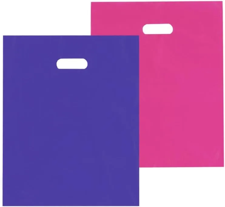 Houseables Plastic Merchandise Shopping Bags, Retail Bag, 16”x18”, 100 Pack, 1.75 Mil Thick, Pink & Purple, Die Cut Handles, Craft Fair Supplies, Store, Glossy, For Sales, Product, Favor, Boutique