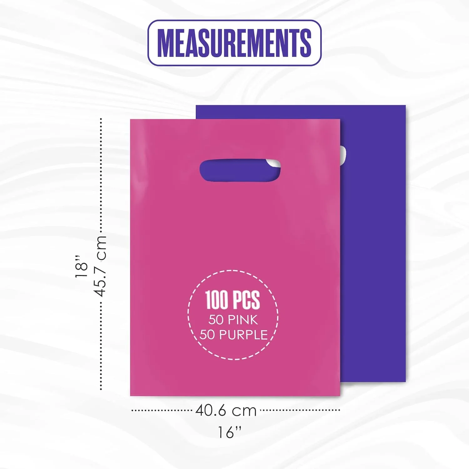 Houseables Plastic Merchandise Shopping Bags, Retail Bag, 16”x18”, 100 Pack, 1.75 Mil Thick, Pink & Purple, Die Cut Handles, Craft Fair Supplies, Store, Glossy, For Sales, Product, Favor, Boutique