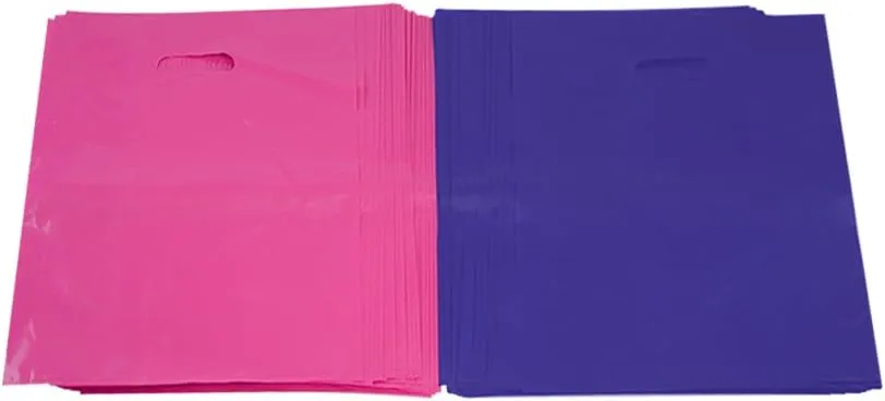 Houseables Plastic Merchandise Shopping Bags, Retail Bag, 16”x18”, 100 Pack, 1.75 Mil Thick, Pink & Purple, Die Cut Handles, Craft Fair Supplies, Store, Glossy, For Sales, Product, Favor, Boutique