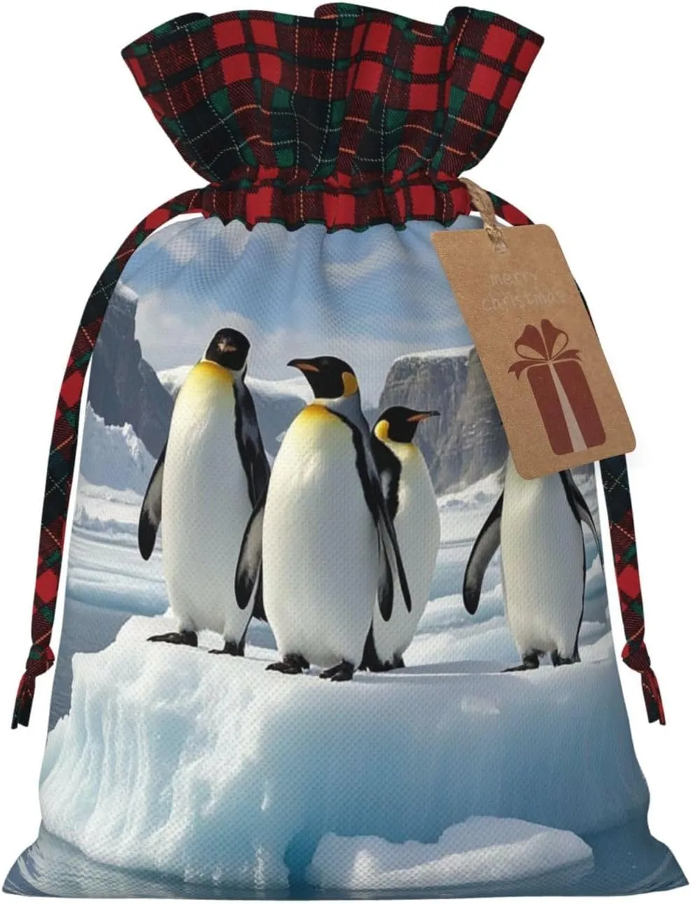 HQaxsfQxnr Christmas Gift Bag Drawstring Gift Bag for Christmasc Penguins On The Iceberg Gift Bag for Christmasc Linen Wrapping Bag Christmas Drawstring Bag for Party Wrapping
