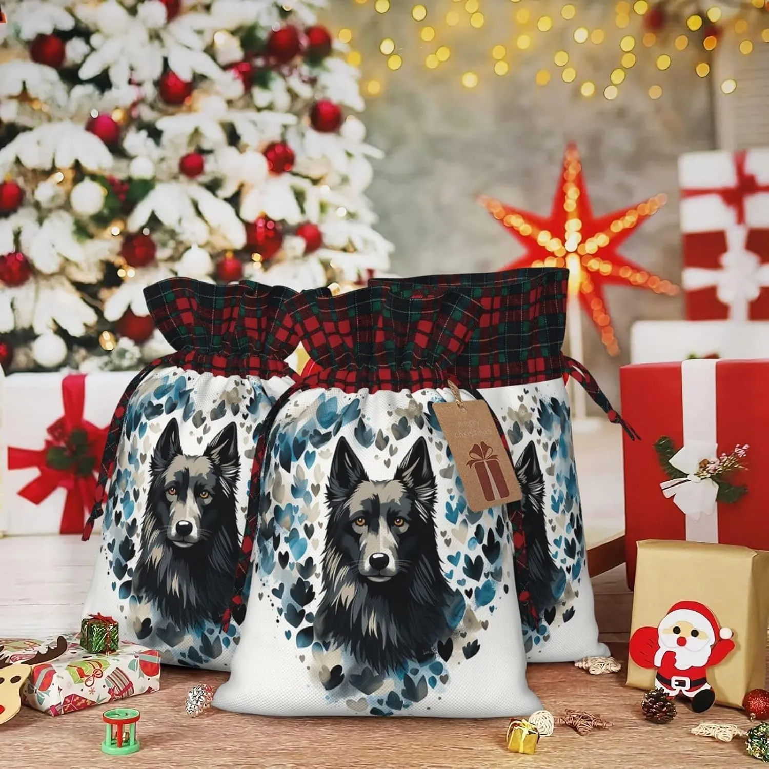 HQaxsfQxnr Christmas Gift Bag Drawstring Gift Bag for Christmasc Puppy Surrounded by Love Gift Bag for Christmasc Linen Wrapping Bag Christmas Drawstring Bag for Party Wrapping