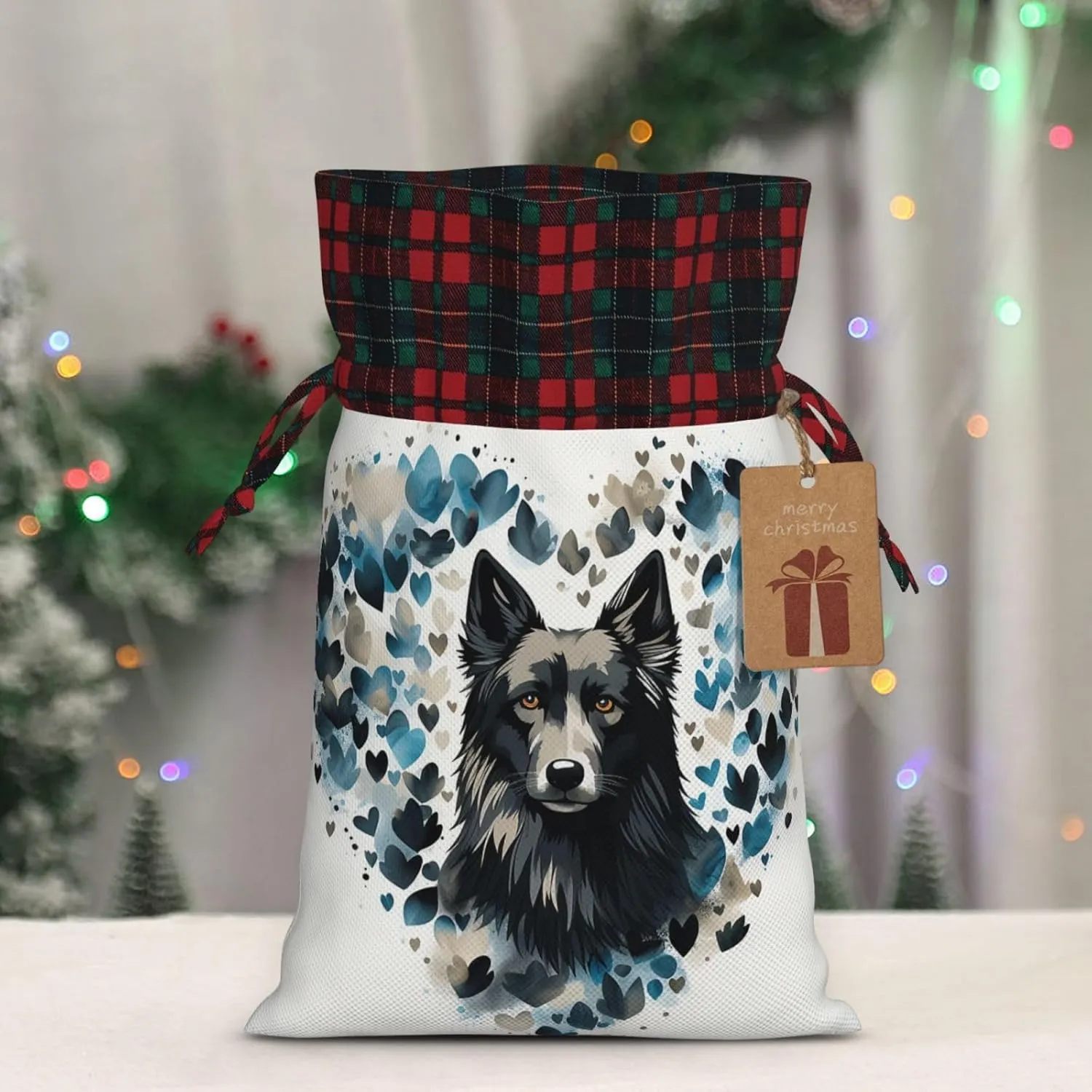 HQaxsfQxnr Christmas Gift Bag Drawstring Gift Bag for Christmasc Puppy Surrounded by Love Gift Bag for Christmasc Linen Wrapping Bag Christmas Drawstring Bag for Party Wrapping