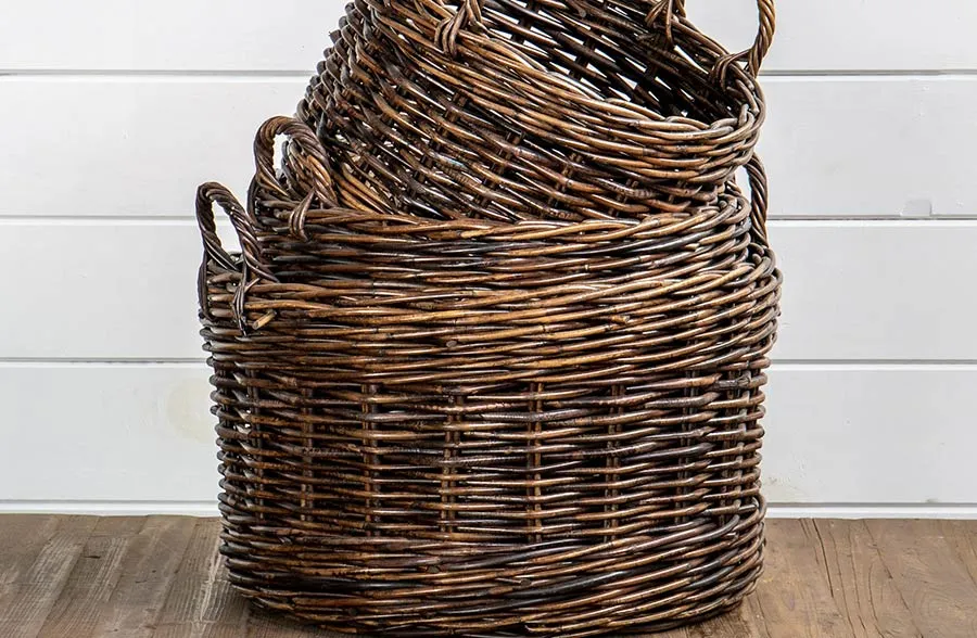 HUUUGE Round Rattan Storage Baskets, Set of 3