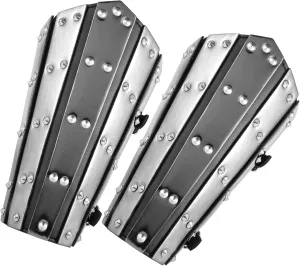 HZMAN Adults Faux Leather Arm Guards - Medieval Metal Armor Style Bracers - One Size - Leather Armband Pair