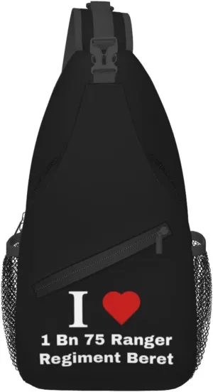 I love 1 Bn 75 Ranger Regiment Beret Crossbody Bags For Women Men Chest Backpack Gym Shoulder Bag Travel Outdoor Sports Casual Crossbody Bags