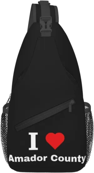 I Love Amador County Crossbody Bags For Women Men Chest Backpack Gym Shoulder Bag Travel Outdoor Sports Casual Crossbody Bags