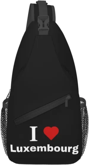 I love Luxembourg Crossbody Bags For Women Men Chest Backpack Gym Shoulder Bag Travel Outdoor Sports Casual Crossbody Bags