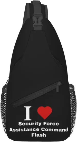 I love Security Force Assistance Command Flash Crossbody Bags For Women Men Chest Backpack Gym Shoulder Bag Travel Outdoor Sports Casual Crossbody Bags