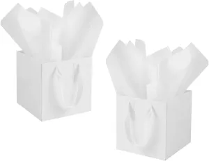 IN-JOOYAA 10 Pcs White Square Gift Bags with Tissue Paper Small Size Solid Party Favor Bags with Handles for Gift Giving (8x8x8 In, White)
