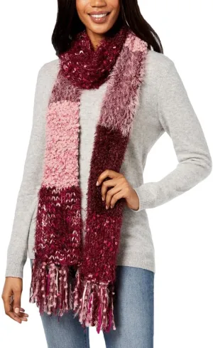 INC International Concepts Mixed Yarns Colorblocked Fringe Scarf Wine