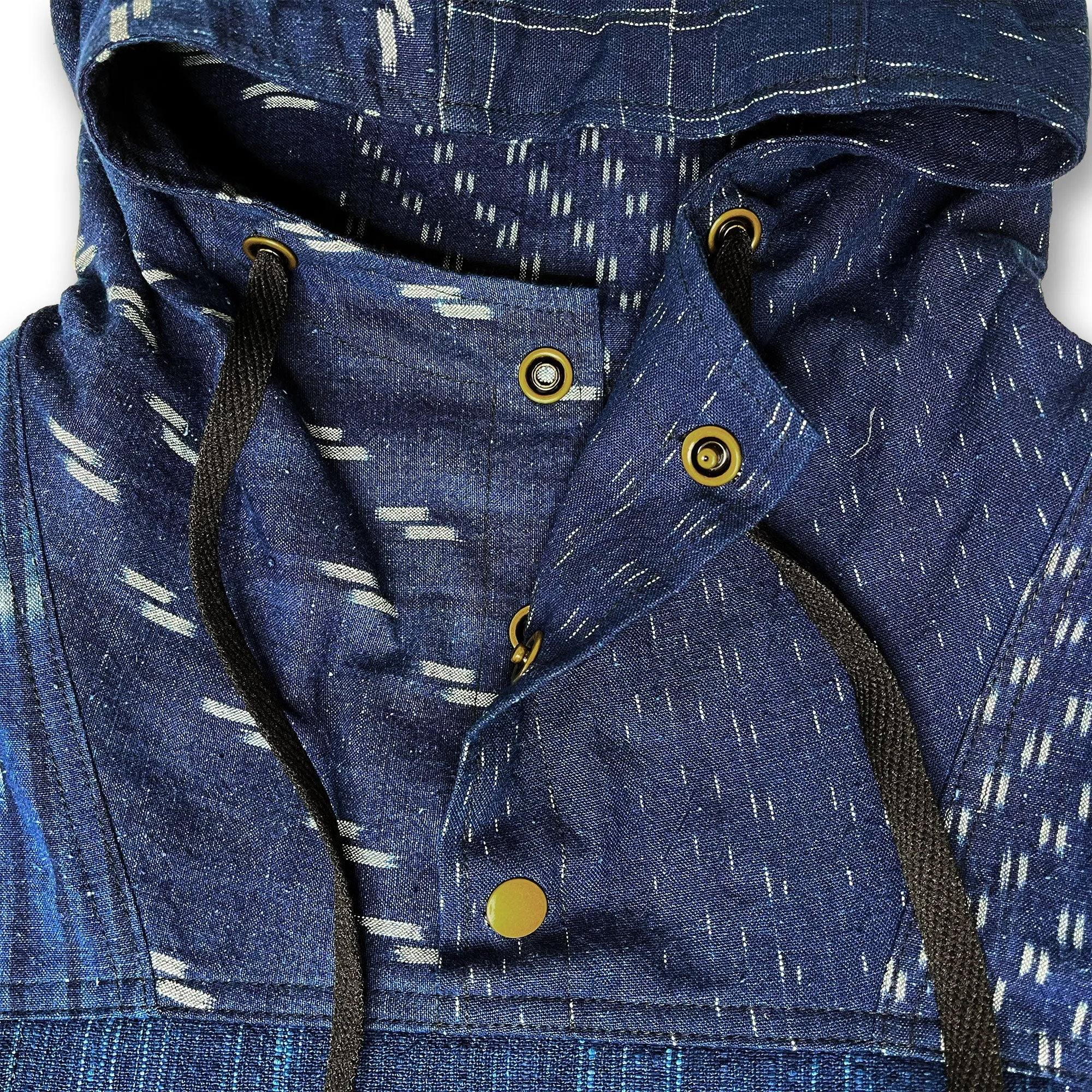 Indigo Kasuri Pullover Hoodie Jacket