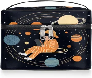 Intergalactic Girl Print Makeup Bag,Abstract Interstellar Portable Cosmetic Bag, Large Capacity Travel Toiletry Bag Wash Bag with Compartments and Handles- Cosmetic Case Organizer for Ladies Traveling