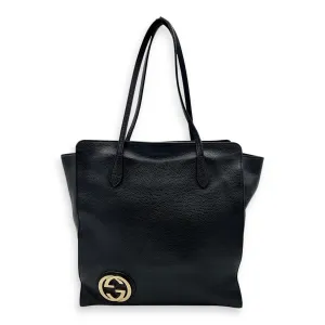 Interlocking G Tote Bag Black in Calfskin, Gold hardware