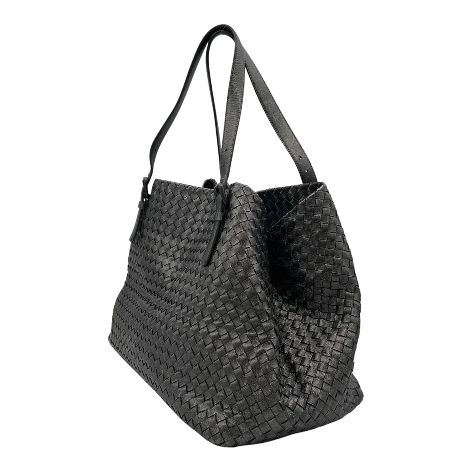 Intrecciato Shoulder Bag Metallic Grey in Calfskin, Gunmetal hardware