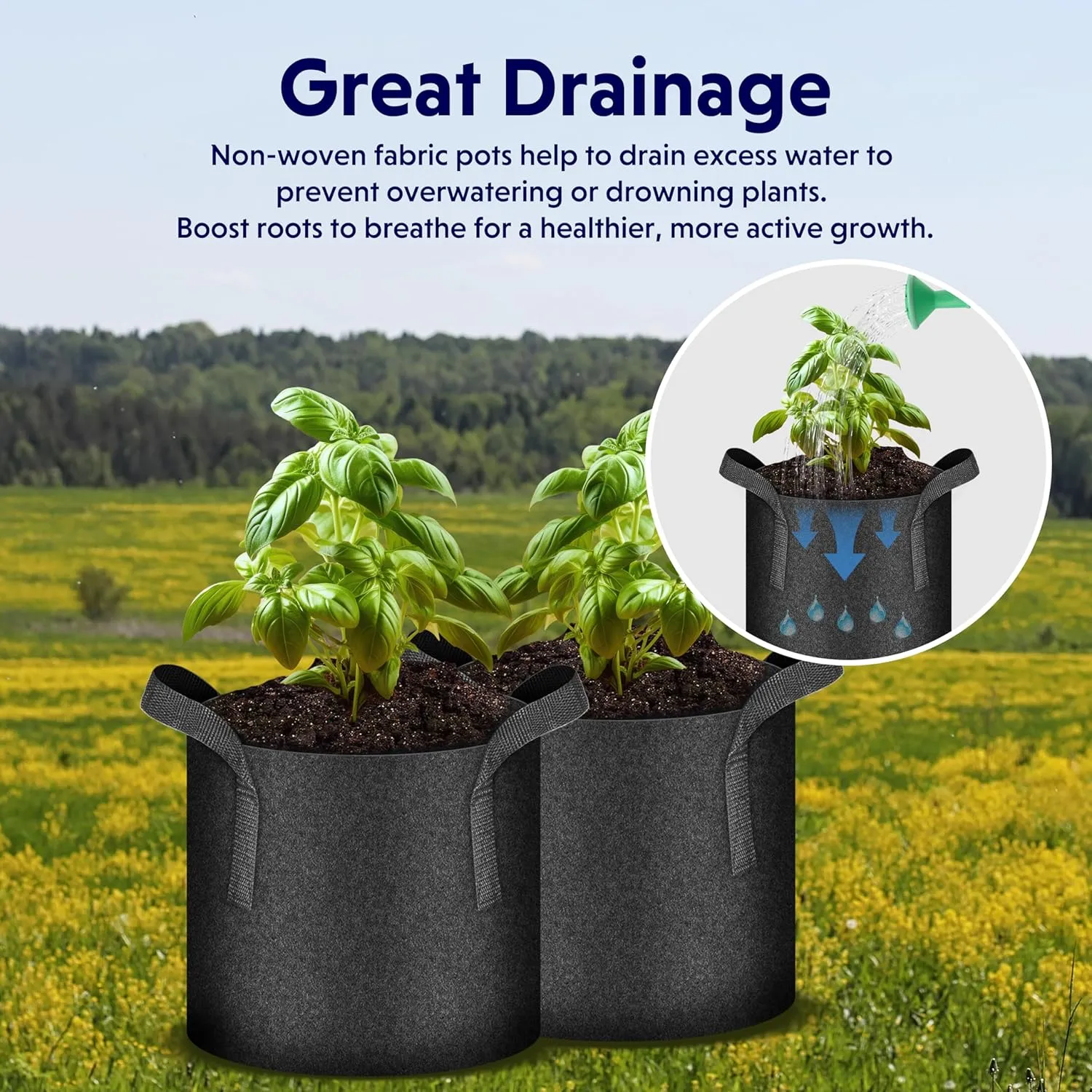 iPower 10 Gallon Grow Bags Nonwoven Fabric Pots Aeration Container with Strap Handles for Garden and Planting, 10-Pack Black New