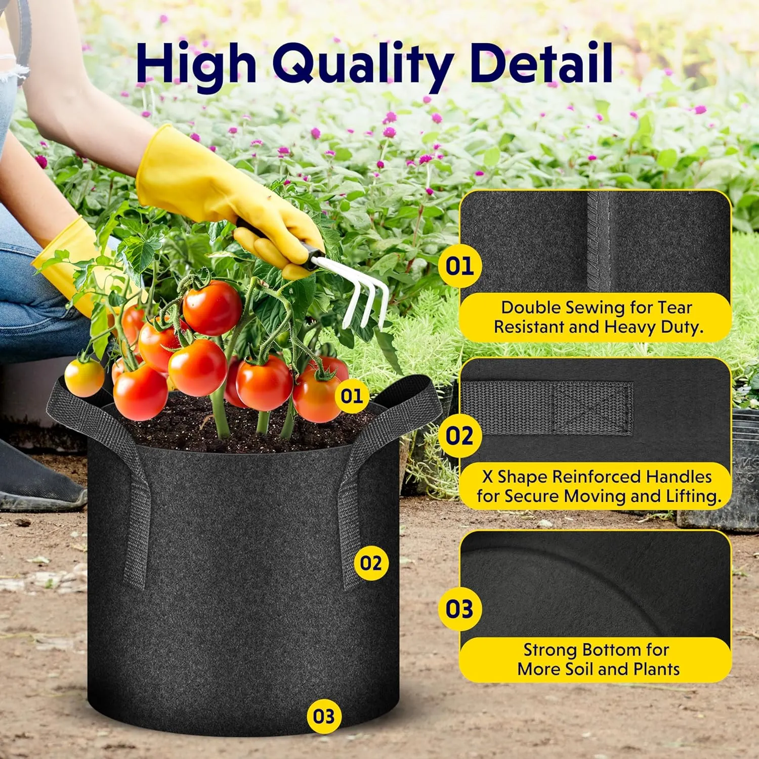 iPower 10 Gallon Grow Bags Nonwoven Fabric Pots Aeration Container with Strap Handles for Garden and Planting, 10-Pack Black New