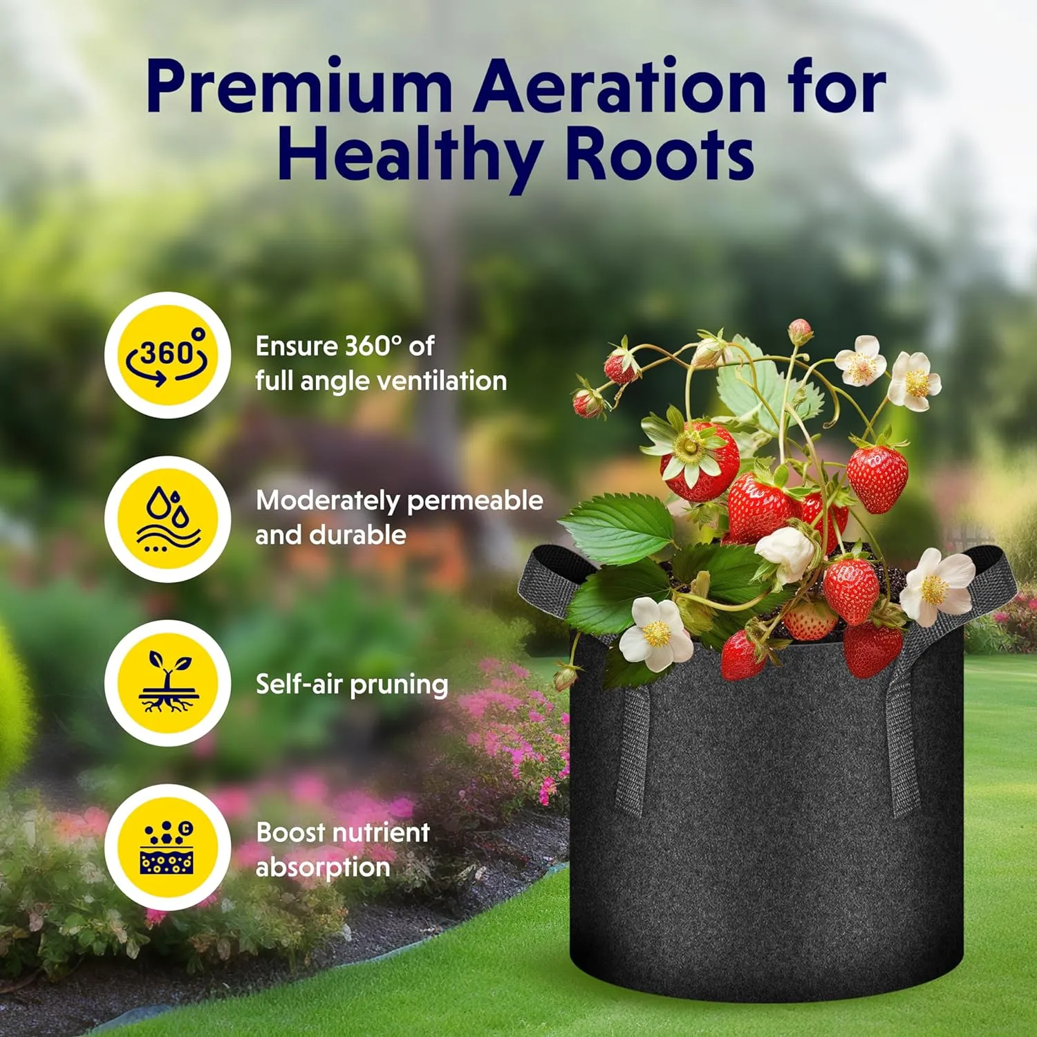 iPower 10 Gallon Grow Bags Nonwoven Fabric Pots Aeration Container with Strap Handles for Garden and Planting, 10-Pack Black New