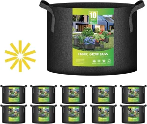 iPower 10 Gallon Grow Bags Nonwoven Fabric Pots Aeration Container with Strap Handles for Garden and Planting, 10-Pack Black New