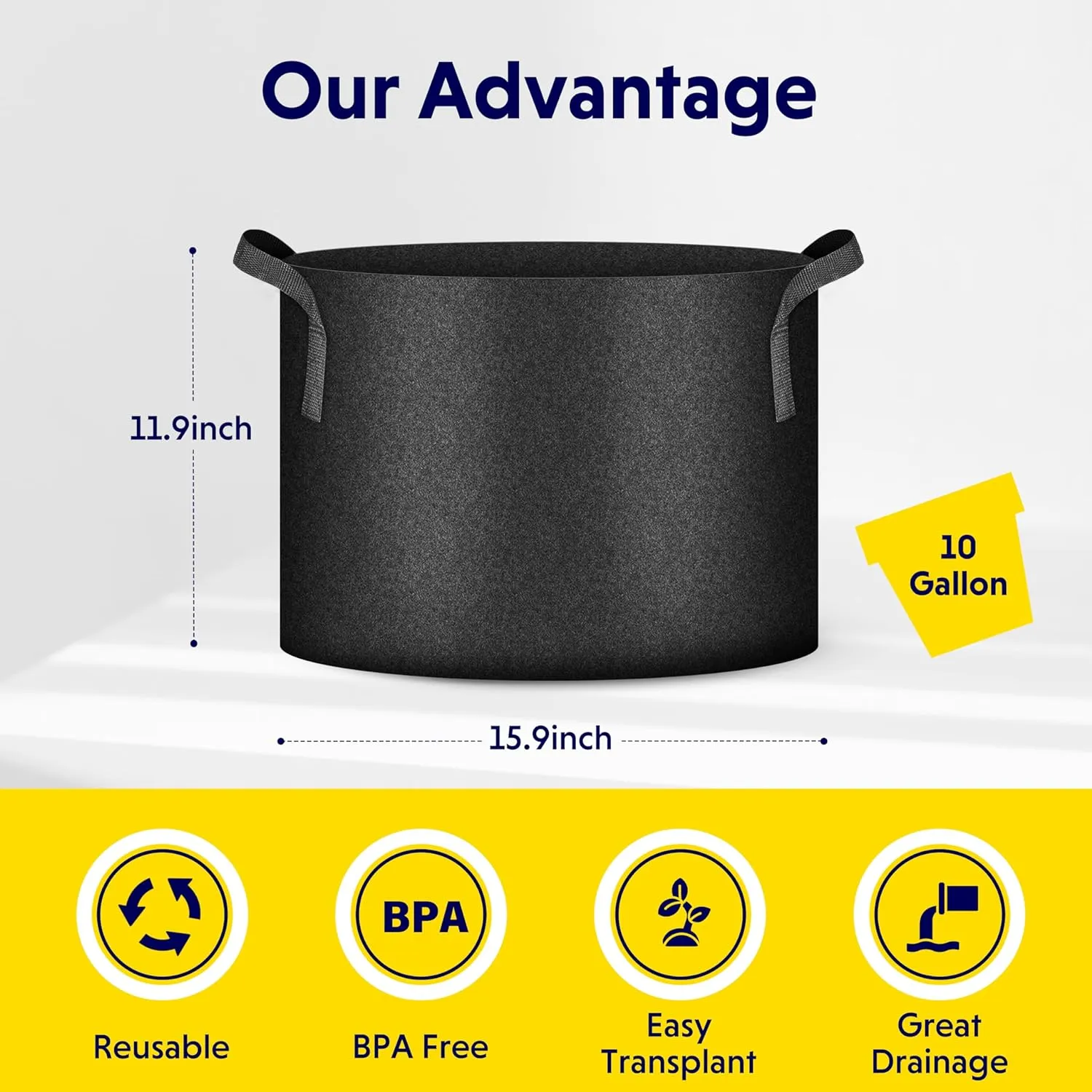 iPower 10 Gallon Grow Bags Nonwoven Fabric Pots Aeration Container with Strap Handles for Garden and Planting, 10-Pack Black New