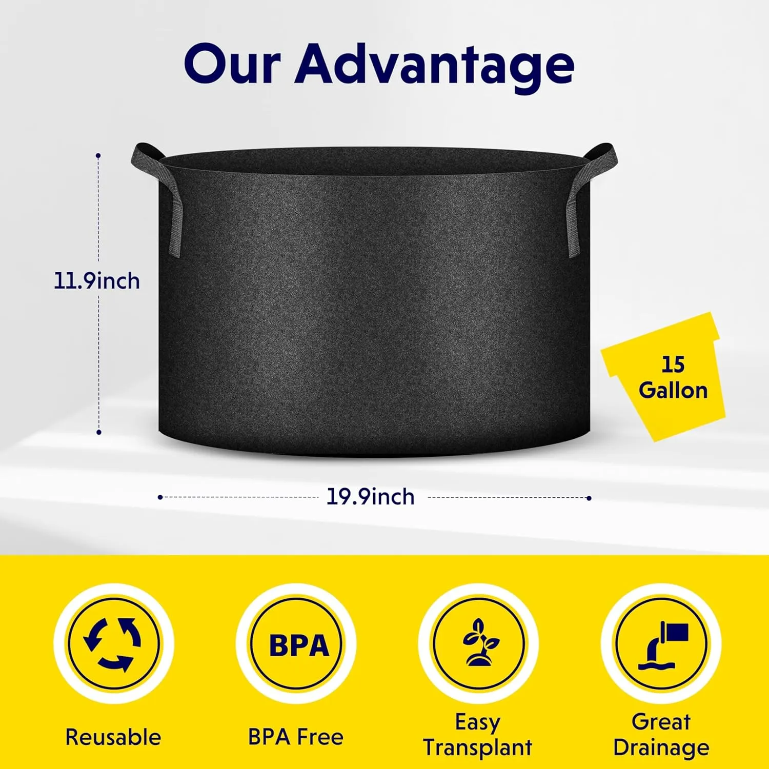 iPower 5 Pack 15 Gallon Grow Bags Heavy Duty 300G Thickened Nonwoven Fabric Plant Pots with 5 Labels & Handles for Outdoor Garden, Aeration Planter Bags for Fruits, Vegetables, Tomato & Flowers, Black