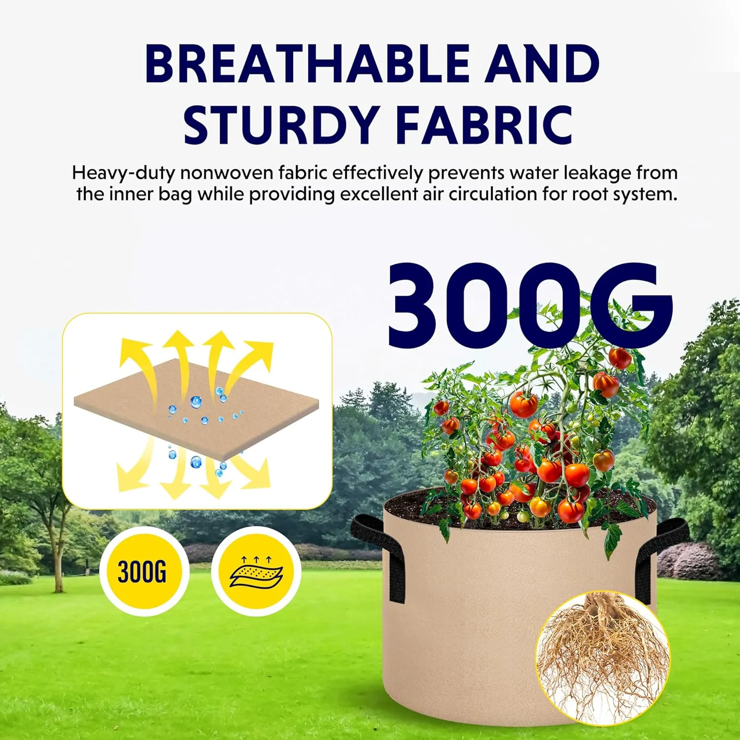 iPower 5-Pack 7 Gallon Plant Grow Bags Thickened Nonwoven Aeration Fabric Pots Heavy Duty Durable Container, Strap Handles for Garden, Tan New