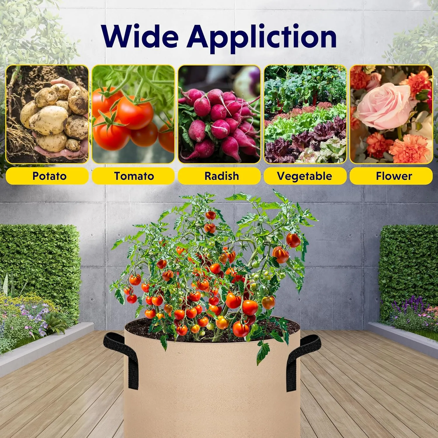 iPower 5-Pack 7 Gallon Plant Grow Bags Thickened Nonwoven Aeration Fabric Pots Heavy Duty Durable Container, Strap Handles for Garden, Tan New