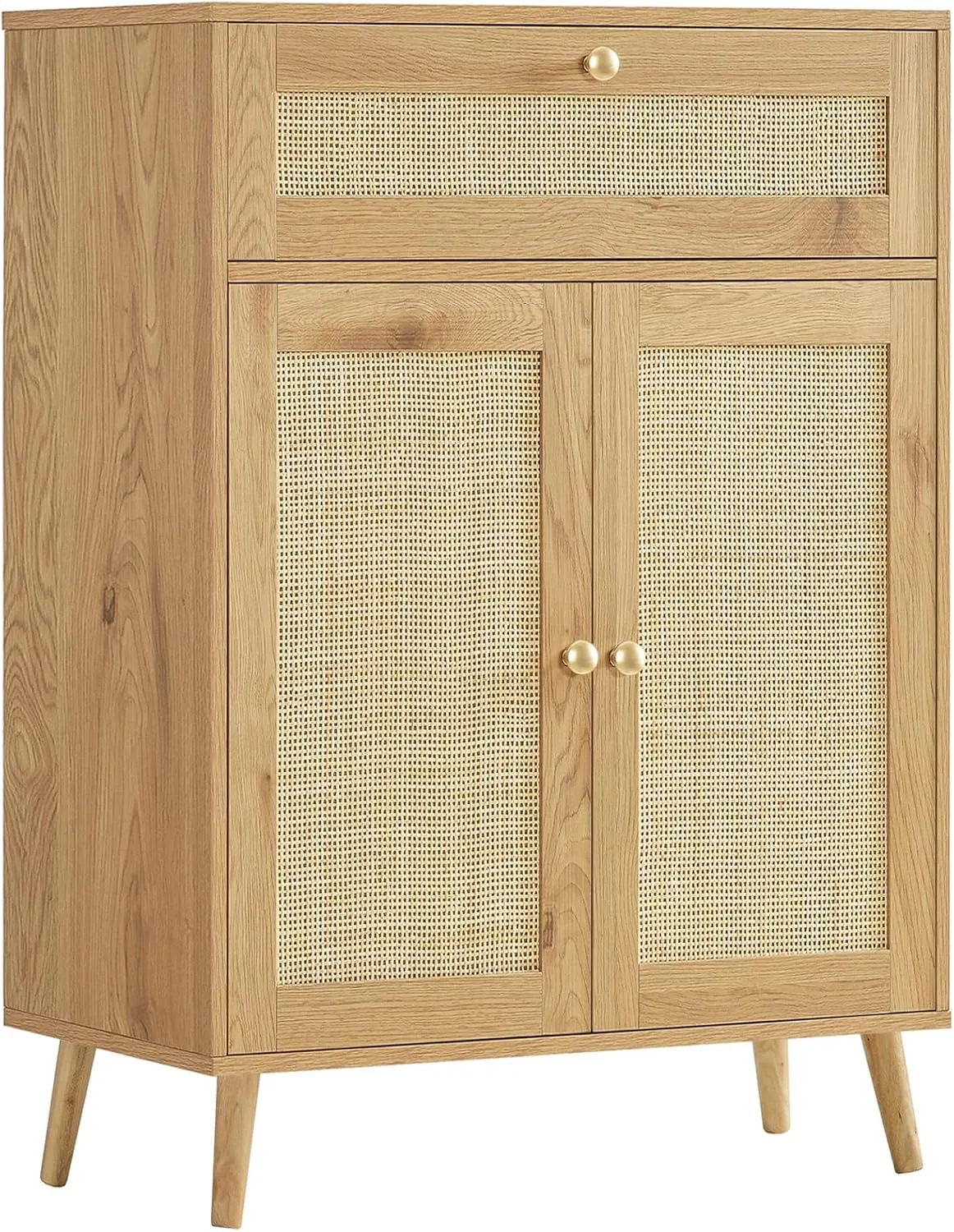 Iwell Storage Cabinet with Adjustable Shelf, Rattan Cabinet with Large Drawer, Sideboard Bufffet Cabinets, Bathroom Storage Cabinets, Accent Cabinets for Entryway, Natural