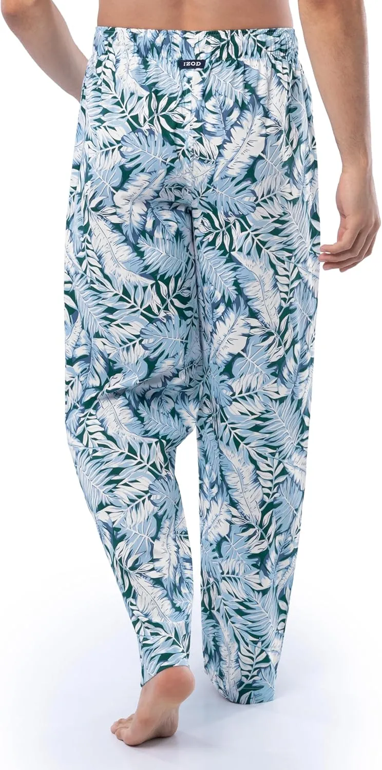 IZOD Men's Relaxed Fit Printed Poplin Drawstring Sleep Pajama Pant