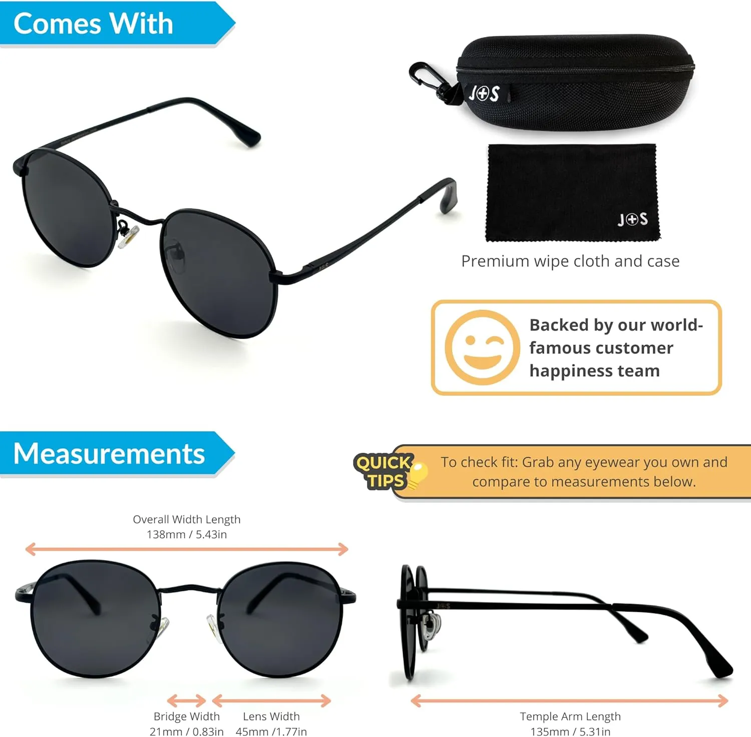 J S Rehua Old School Round Metal Sunglasses for Women Men | Polarized UV400 | Trendy Vintage Style