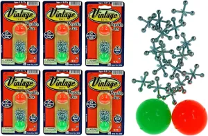 JA-RU Vintage Metal Jacks Game Set/Two Bouncy Balls. (6 Packs) Mini Jax Toy for Kids, Boys & Girls. Classic Family Retro Classics. Bulk Party Favors, Stocking Stuffers. 950-6p