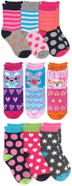 Jefferies Socks Girls Fashion Novelty Colorful Pattern Crew Socks 9 Pair Pack