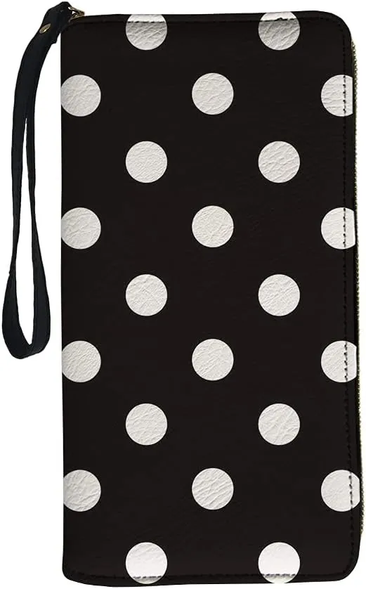 Jeiento Polka Dot Wristlet Wallet for Women Fashion Handbag Money Clips Phone Holder Clutch Bag Zip Around with Wristlet Strap for Girls Womens Leather Purse Lady Travel Business