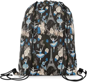 jejeloiu Ballet Drawstring Backpack 57"x3.1" Eiffel Tower Waterproof Gym Drawstring Bags Romantic Rose Sports String Backpack