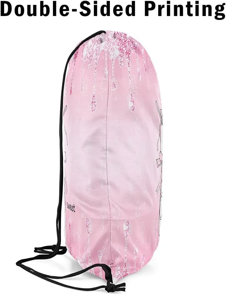 jejeloiu Glitter Ballet Shoes Drawstring Backpack 57"x3.1" Pink Cute Bow Waterproof Gym Drawstring Bags Princess Sports String Backpack（Glitter Print）