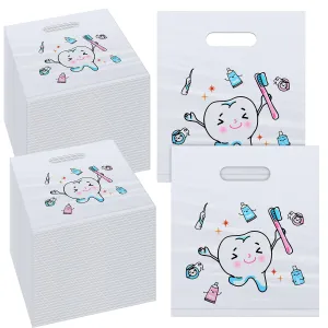 Jetec 200 Pcs Tooth Plastic Bags Patient Care Merchandise Dental Plastic Gift Bags with Handles for Hygienist Dentist Appreciation Gift Packaging Retail Party Favor, 8.18 x 9.25 Inch(Sweet)