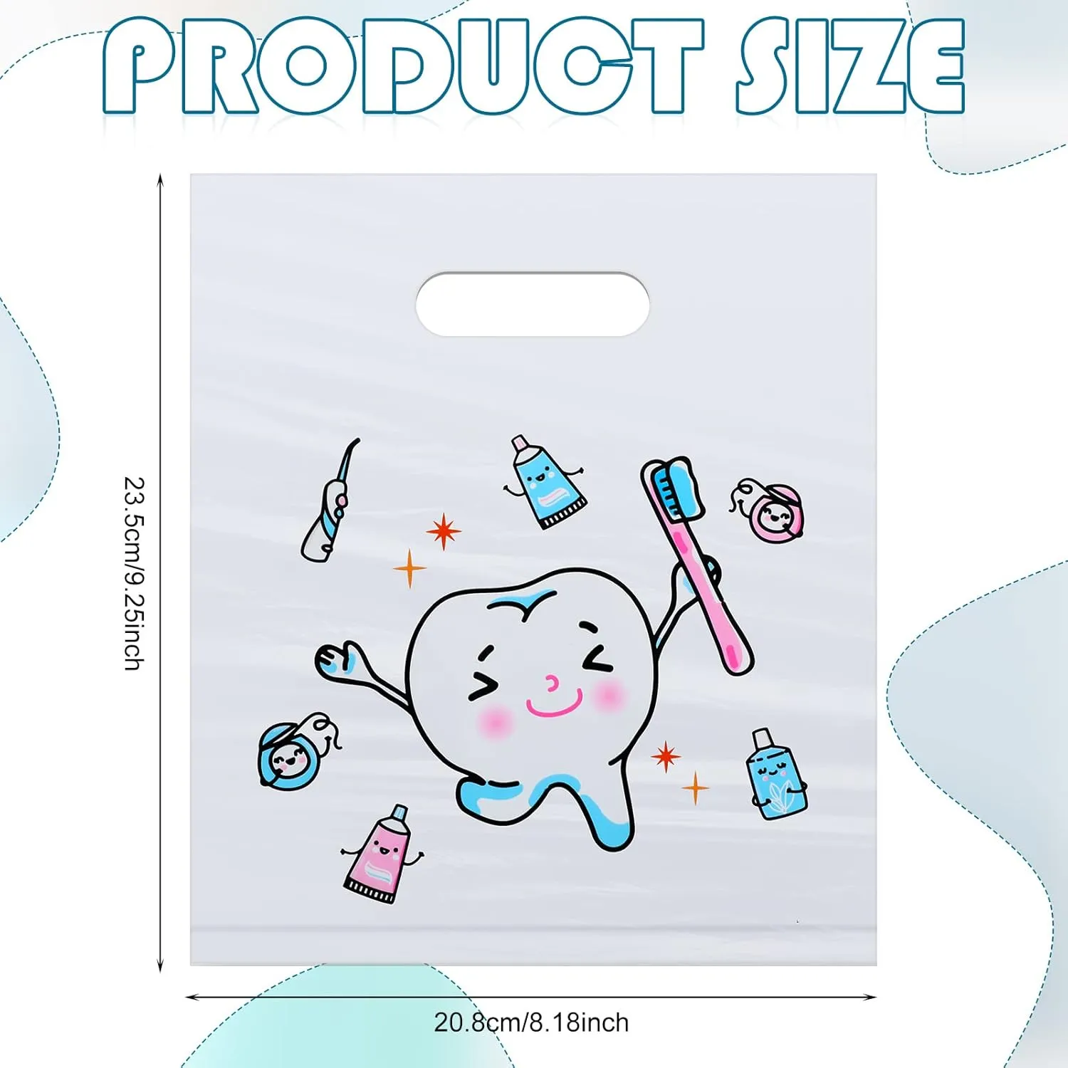 Jetec 200 Pcs Tooth Plastic Bags Patient Care Merchandise Dental Plastic Gift Bags with Handles for Hygienist Dentist Appreciation Gift Packaging Retail Party Favor, 8.18 x 9.25 Inch(Sweet)