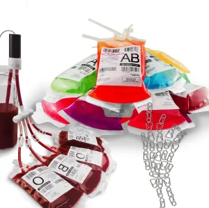JILIER Halloween Blood Bags for Drinks Fill by Pump, 30 IV Bags for Halloween Party Decorations, Reusable Drink Pouch for Live Blood of Theme Party Prop,Masquerade,Vampire,Zombie,Nurse Party supplies